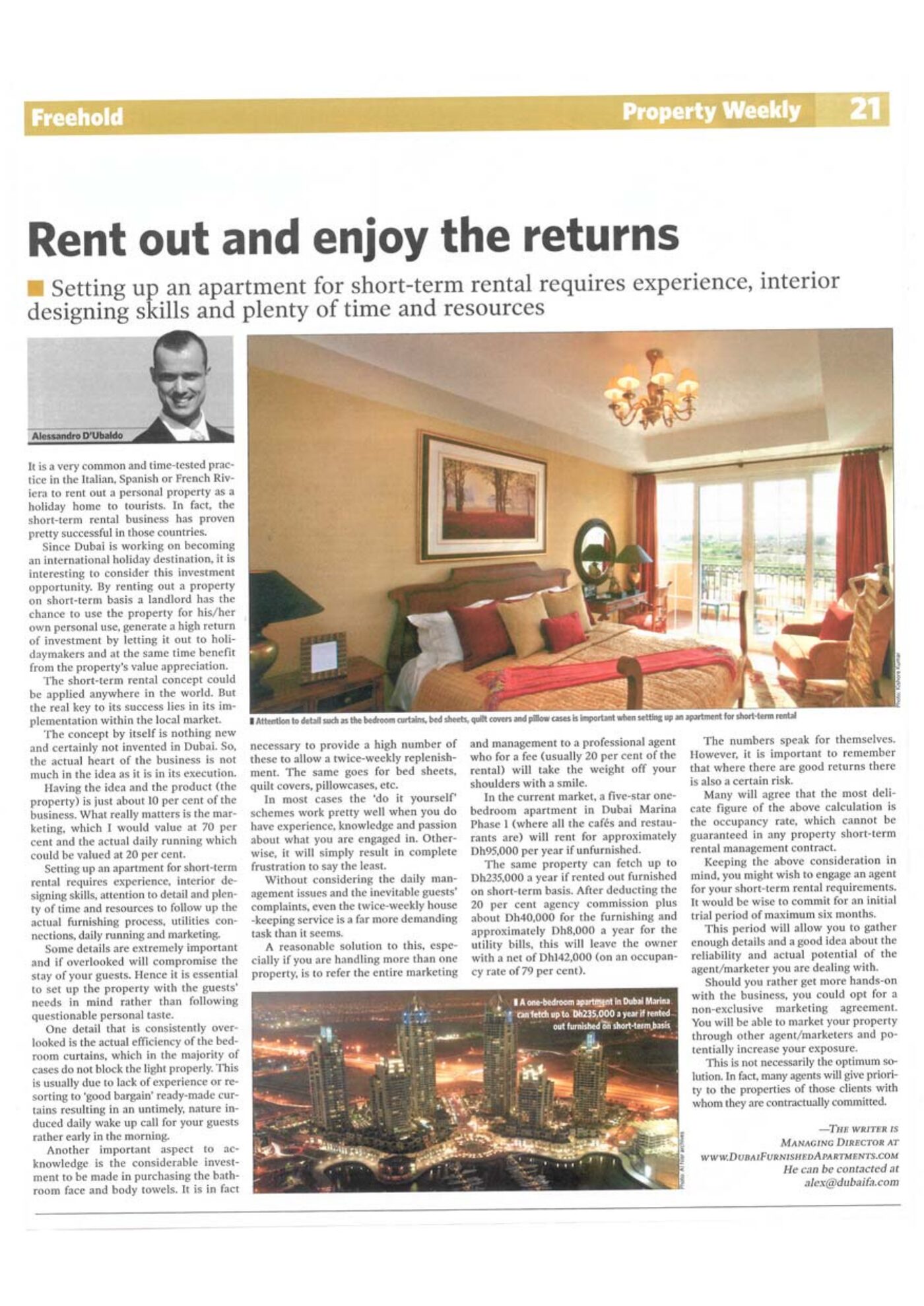 Property Weekly, Gulf News. Rent Out and Enjoy the Returns, by Alessandro D'Ubaldo