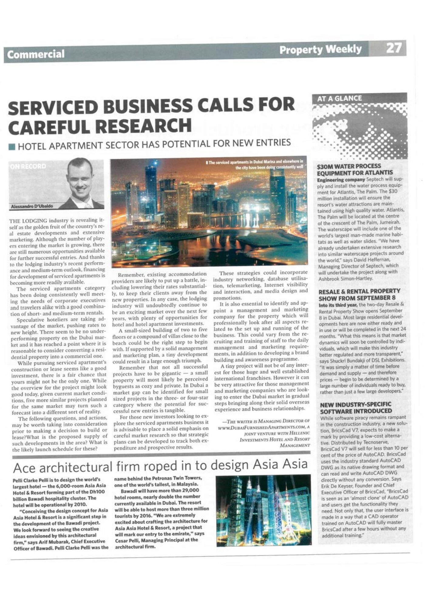 Property Weekly, Gulf News. Serviced Business Calls for Careful Research, by Alessandro D'Ubaldo
